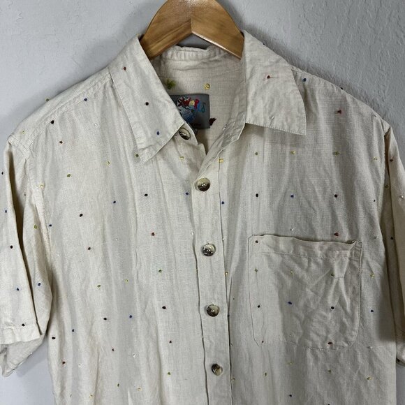 JAMS WORLD Button Down Shirt Embroidered Colorful Polka Dot Men's Medium - Picture 2 of 9
